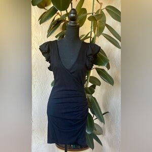 French Connection Black Mini Dress with Ruffle Sleeves